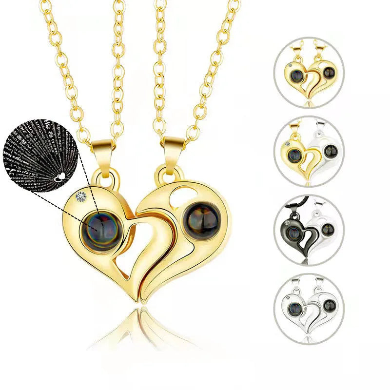 G952 Jewelry Necklaces I love You 100 Languages Heart Projection Magnets Attract Couple Necklaces