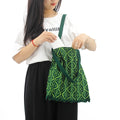 2023 Vintage Single Shoulder Tote Bag Jacquard Crafted Handbag Geometric Pattern Knitted Pleated Design Two Portable Open