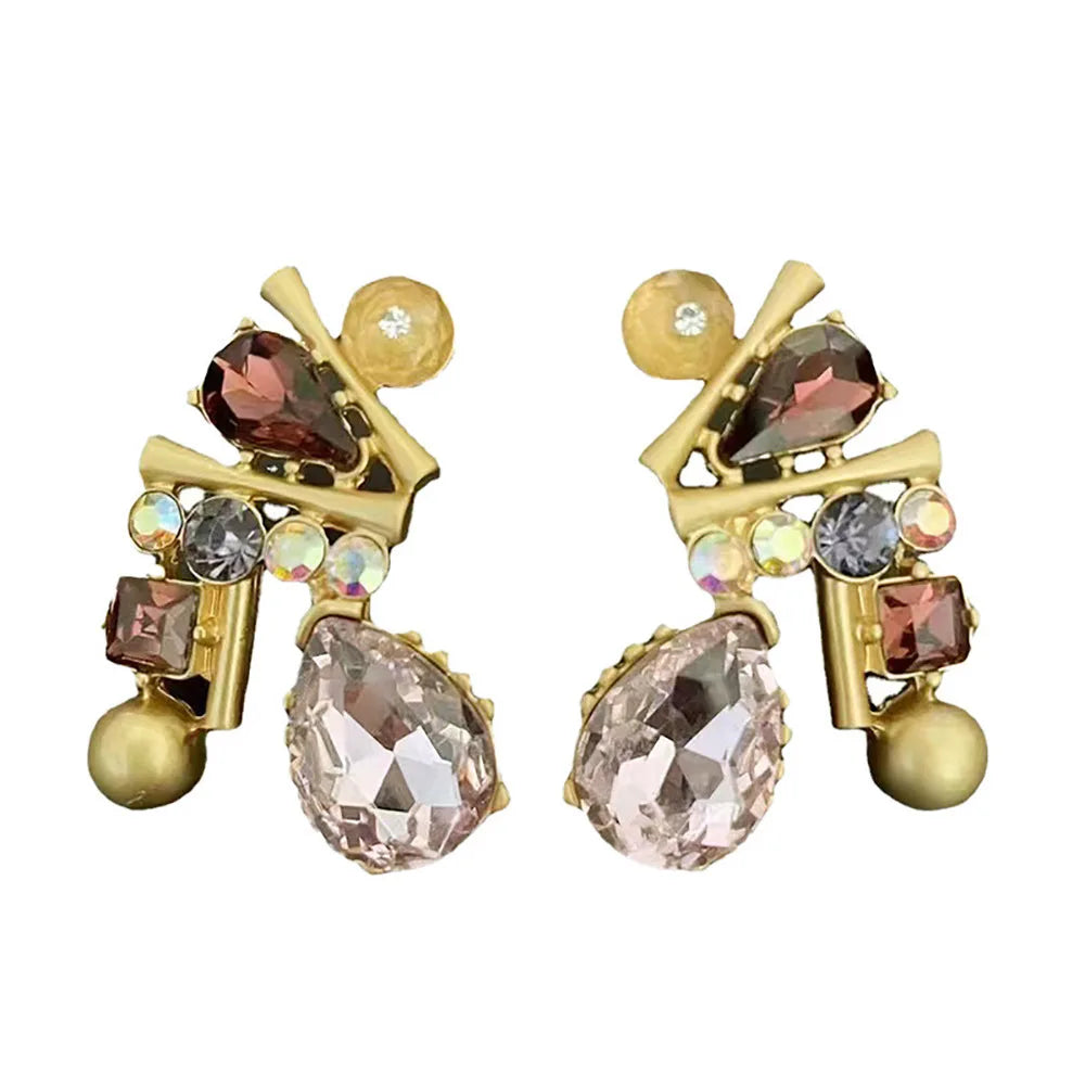 Vintage Gold Plated Crystal Geometric Earrings Women Rhinestone Water Drop Stud Earrings Jewelry