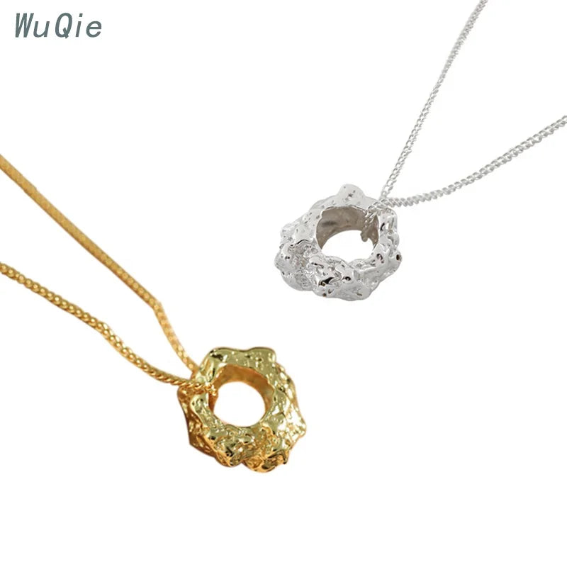Wuqie  925 Sterling Silver Gold Plated Necklace Jewelry Bump Hollow Rock Shaped Pendants Necklace