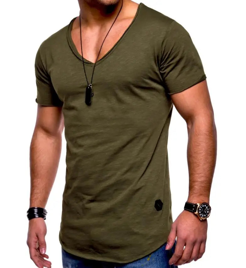Men's T-shirt Fashion Tops New Hot Men's Shirts V-neck Solid Color Bi Size Men's Sport Gym Shirt