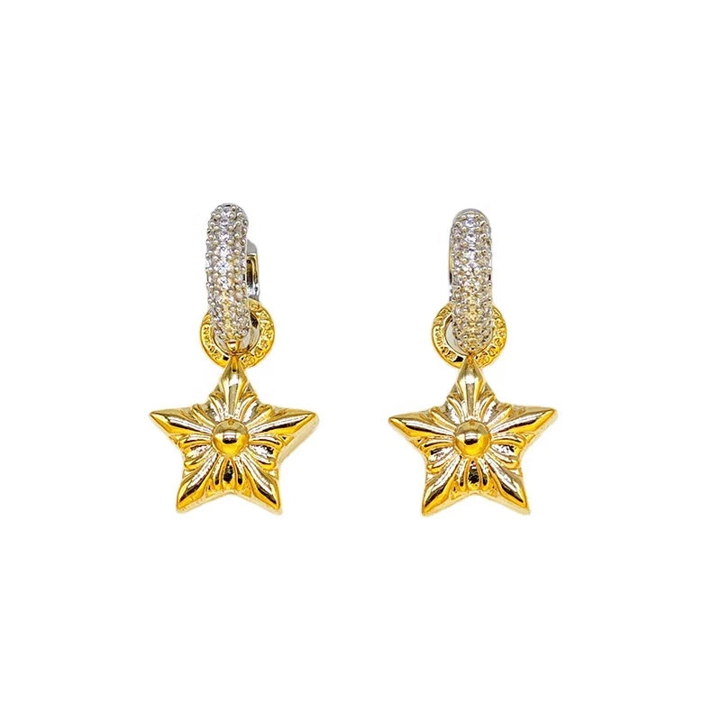 Ilona Celestial Star Drop Earrings for Women 14k Gold Plated Copper PavÃ© Crystal Huggie Earrings Statement Jewelry Gift
