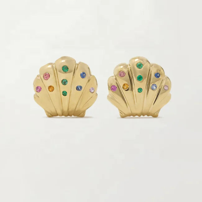 LOZRUNVE 925 Sterling Silver Rainbow Metal Seashell Stud Earring Bohemian Custom Jewelry