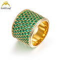 Goldleaf 925 Sterling Silver 19K Gold Plated Brilliant Cut Green Nano Gemstone Rings Circling Setting for Men-Trendy Hip Hop