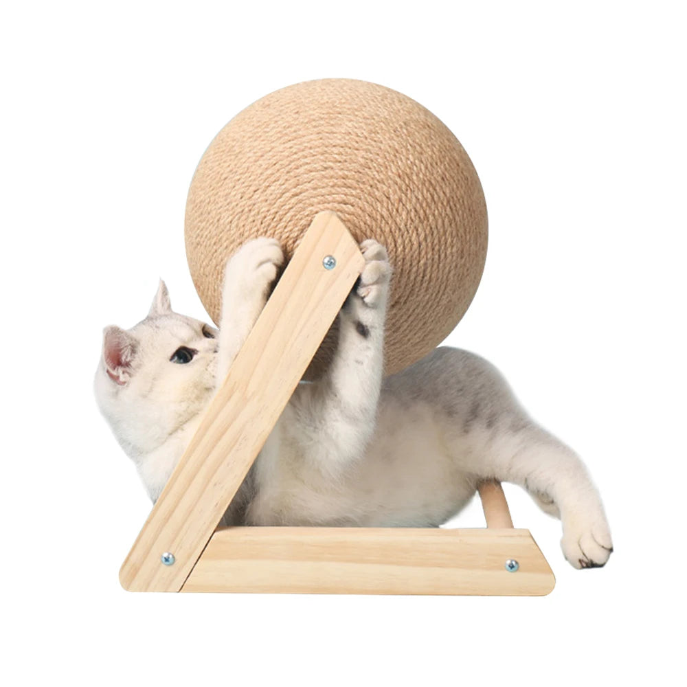 Wooden Cat Scratching Ball Toy Kitten Sisal Cat Toy Ball Paws Scraper Cat Toy