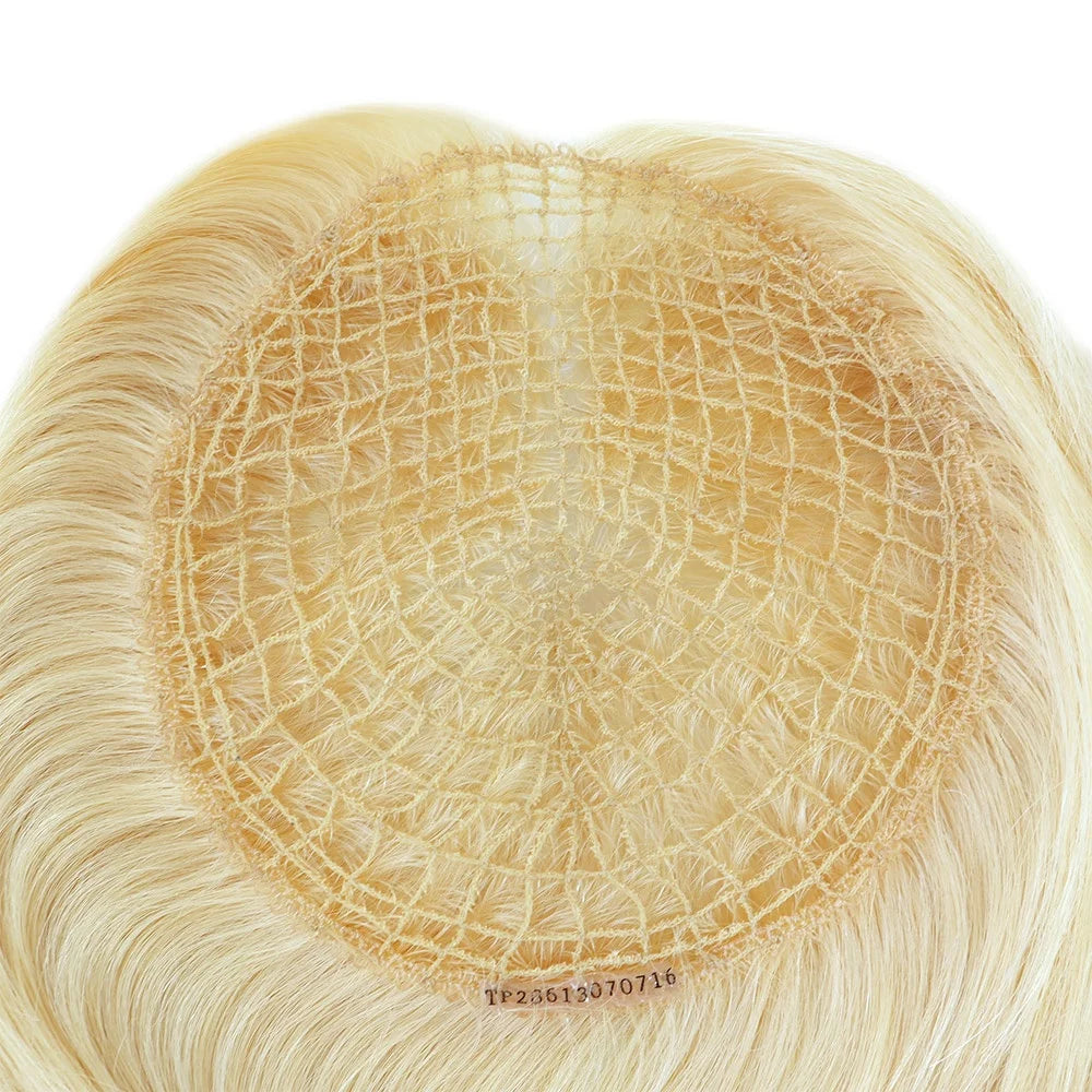 High Quality 16" Blonde Fishnet Remy Hair Toppers for Women Virgin Human Hair Integration Hair Pieces