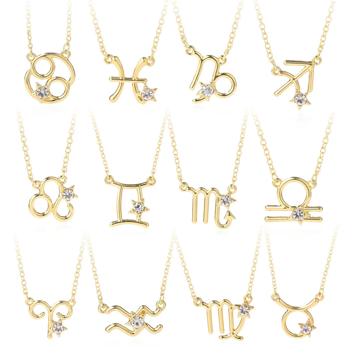 SSeesy Custom 12 Zodiac Necklace Horoscope Necklace Gold Star Rhinestone Astrology Gold Zodiac Necklace