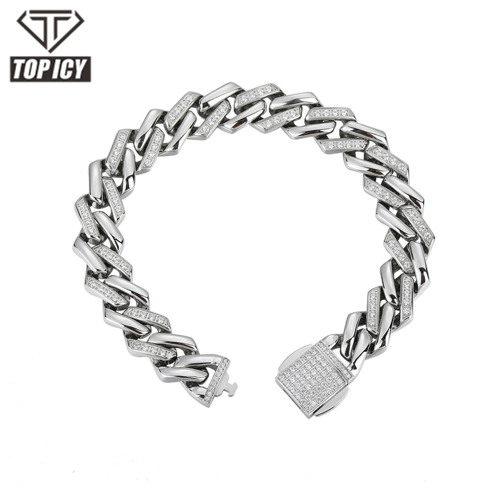 Top Icy 13mm Half Diamond Thick Cuban Necklace Gold Plated AAA Cubic Zircon Iced Out Heavy Cuban Chain Bracelet for Men