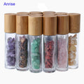 10ml Luxury Natural Gemstones Transparent Glass Crystal Chips Stones Essential Oil Roller Ball Bottle with Bamboo Lids