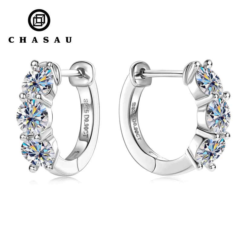Classic Wedding Party Gift 0.9cttw Moissanite Diamond 925 Sterling Silver 4mm D Color Round Huggie Hoop Earrings for Women