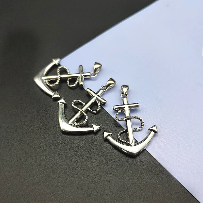 S925 Silver Anchor Pendant Jesus Cross Anchor Pendant for Women Men Necklace Religious Jewelry
