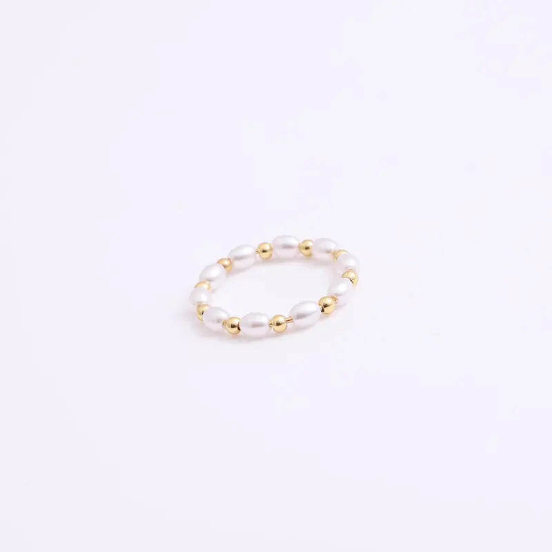 Fenny 18K Gold Plated Wholesale Luxury Elegant Fresh Water Pearl Beads Joint Stainless Steel Finger Ring Trend for Women
