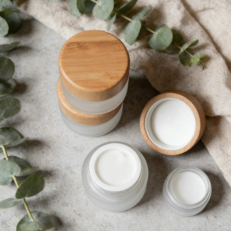 Empty 5g 10g 15g 30g 50g 100g 200g Bamboo Cosmetic Packaging Glass Jar Bamboo Lid for Cream Jar