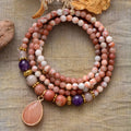 Wholesale Pink Brass Bead Necklace and Bracelet Set Personalized Prayer Rosary Jewelry for Women for Parties and Weddings