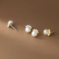 925 Sterling Silver Fashion Jewelry Earrings Crown Shaped Zircon Natural Real Pearl Gold Plated Stud Earrings for Women