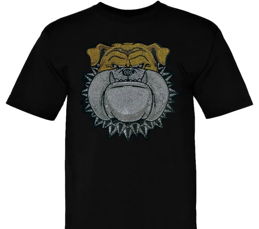 Factory Topaz Ready Design Wholesale Cotton Black Cartoon Dog Rhinestone Printing Oversized T-shirts