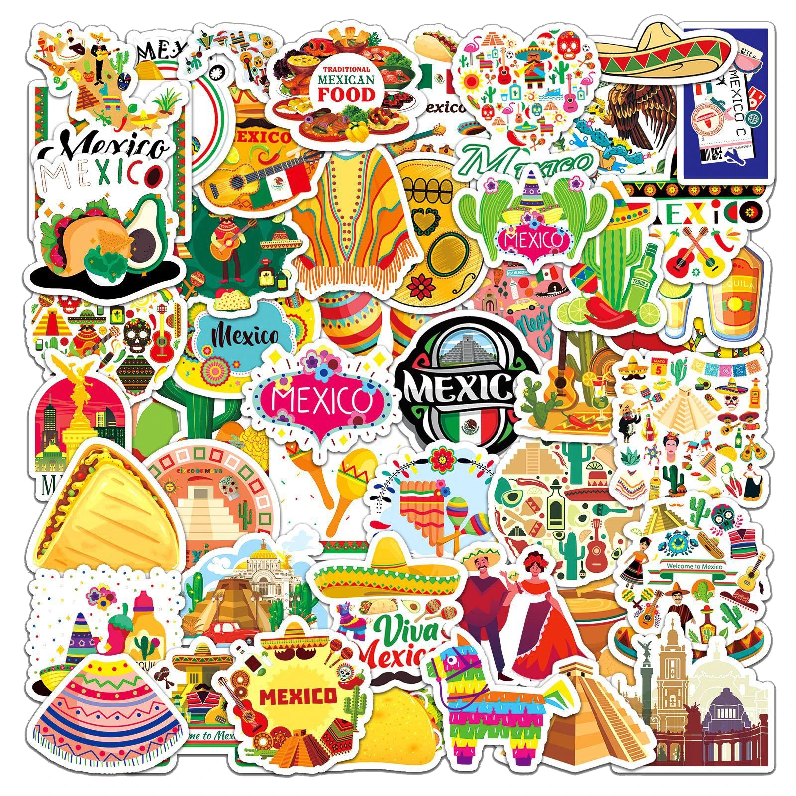 50Pcs Love Mexican Culture Personality Logo Graffiti Stickers for Luggage Car Waterproof Mexico Travel Gift Sticker