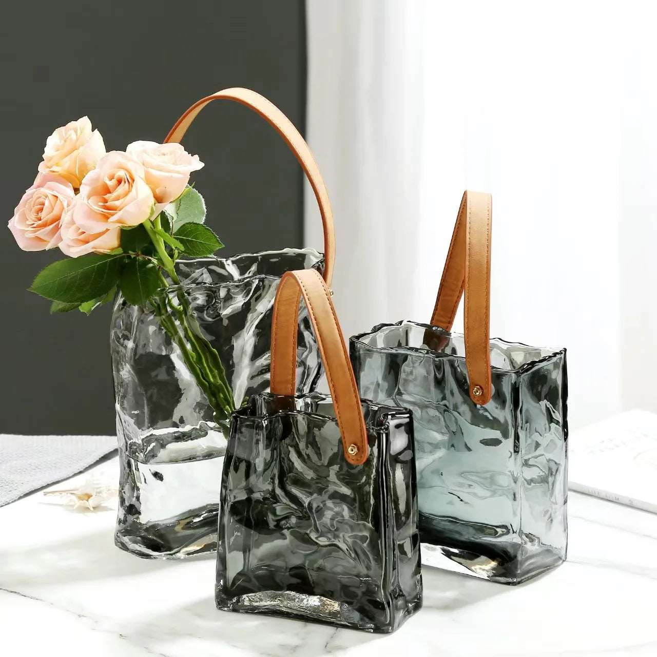 Creative Multi-color Gift Bag Glass Vase Handbag Desktop Decoration Flower Hydroponic Container