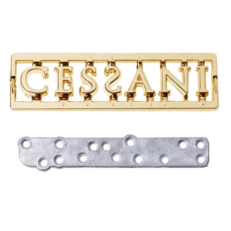 Zinc Alloy Branded Handbag Letter Logos Luggage Hardware Embossed Letter Gold Label Plate with Washer