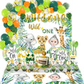 Nicro Jungle Animals Wild One Theme Banner Backdrop Tablecloth Kids Birthday Party Supplies Table Decoration Paper Tableware