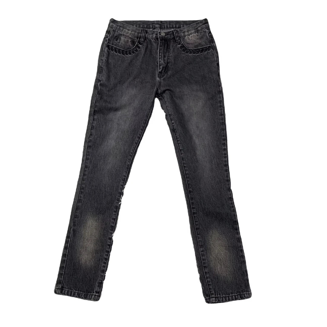 DENIMGUYS Custom Men's Baggy Embroidery Denim Jeans Y2k Pants Vintage Washed Streetwear Loose Jeans Pants for Men