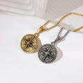 Punk Hip Hop Tarnish Free Stainless Steel Crafted North Star Viking Compass Necklace Men Vintage Men Jewelry