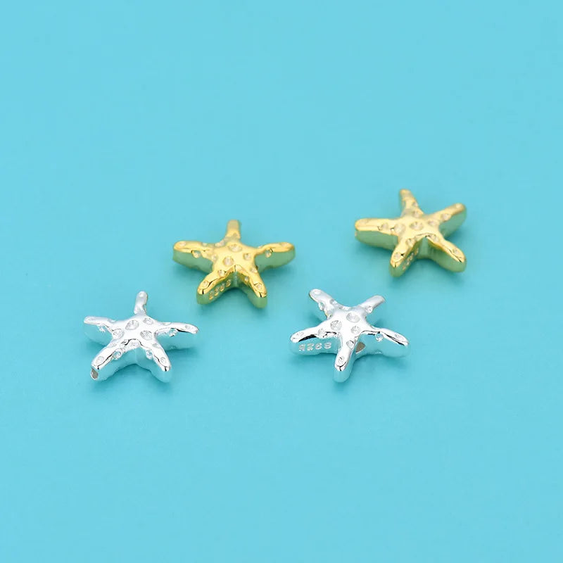 S925 Sterling Silver Starfish Star Spacer Loose Beads for Jewelry Making