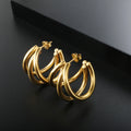Vintage Jewelry Stainless Steel Triple Circle Hoop Earrings for Women Chunky Multiple TRIO Hoops Earrings
