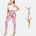 Silver Shining Street Wear Spring Ankle-Length High Stretch Skinny High Waist Metallic Yoga Pants for Women