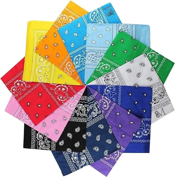 Wholesale Handkerchief Bandanas Custom Design and Printing Soft 100% Cotton Polyester 22 Inches Fashion Paisley square Bandana
