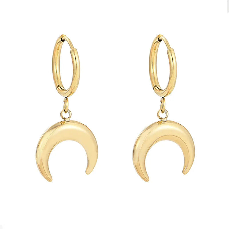 Dainty Half Moon Drop Earrings Jewelry Custom Design Moon Dangle Huggie Hoop Earrings