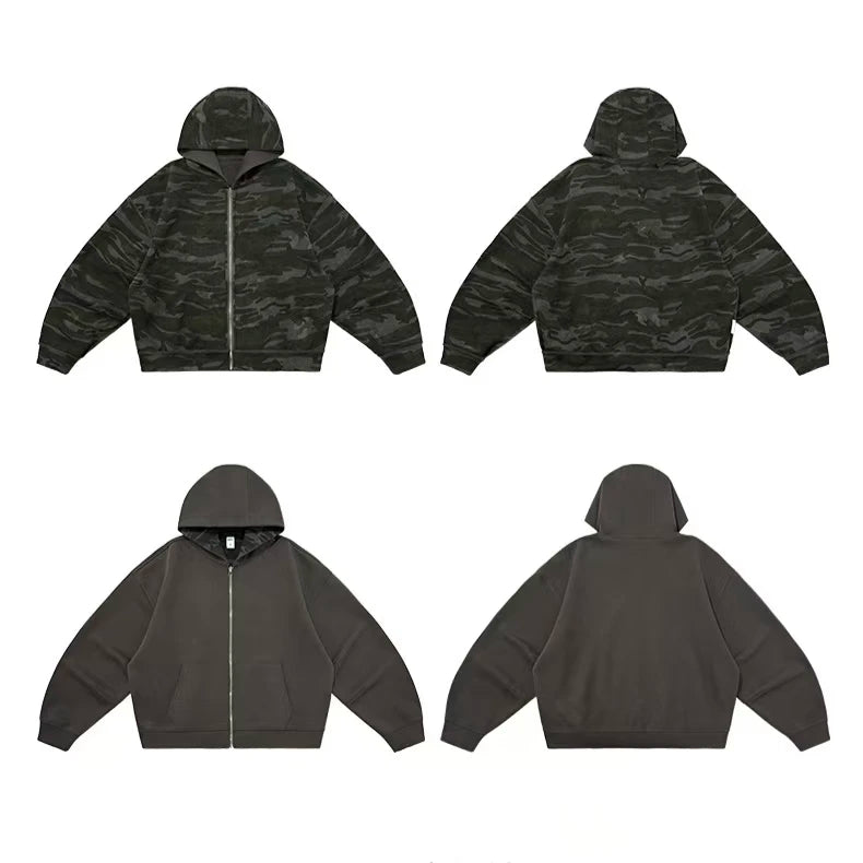 Wholesale Heavyweight Solid Color Cotton 500 GSM Hoodie Camo Hoodie Sweatshirt Custom Cropped Boxy Double Layer Hoodie