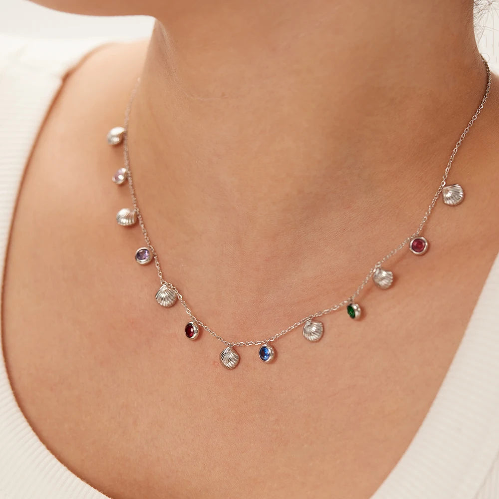 Trendy Classic Beach Jewelry Fashion Stainless Steel 18K Gold Plated Colorful Conch Shell Link Chain Pendant Necklace for Women