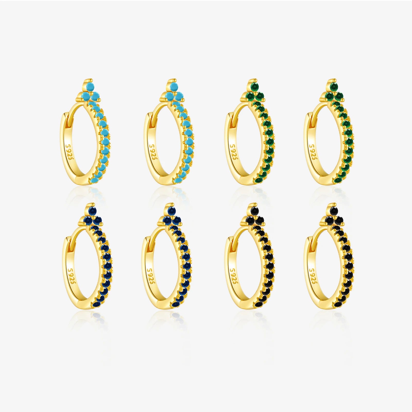 FUAMAY Women Golden Trio Zircon Hoop Earrings 925 Silver Zircon Huggie Hoop Earrings Turquoise Earrings 18K Gold Plated