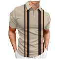 Premium Men's Fashion Loose Lapel Zipper 3D Striped Digital Printed Knitted Anti-Wrinkle Short Sleeve for Shirt Top