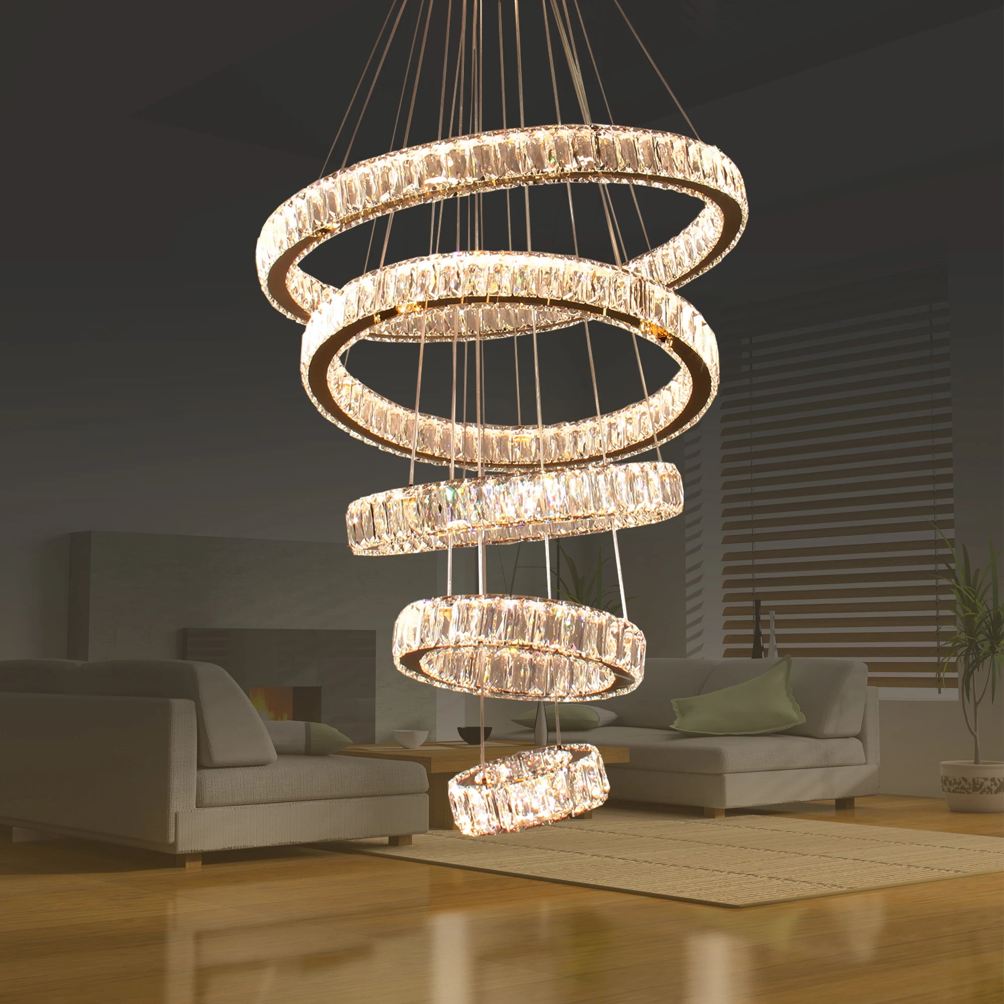 Round DIY Chandelier Hanging Lights LED Lamp Pendant Light Modern Luxury Crystal Chandelier Ceiling Lights