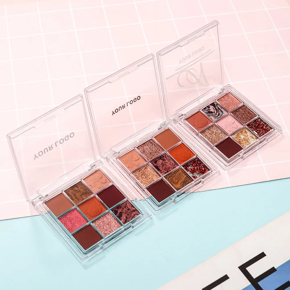 Wholesale Makeup Shimmer Matte 9 Color Eyeshadow Palette Eye Shadow Bulk Custom Eyeshadow Palette with logo Bronzer