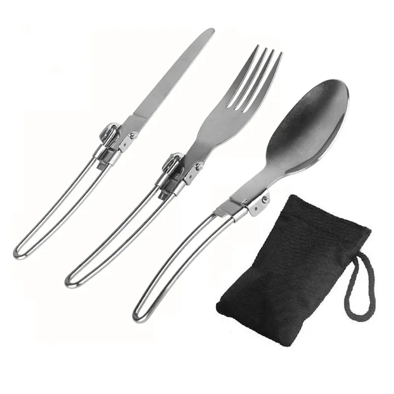Kongbo 3 in 1 Stainless Steel Spoon Fork Kits Foldable Detachable Flatware Cutlery Set for Hiking Survival Camping