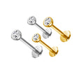ASTM F136 Titanium Body Jewelry Internal Thread Lip Stud Design Bezel Set CZ Top Labret Piercing Jewelry for Woman