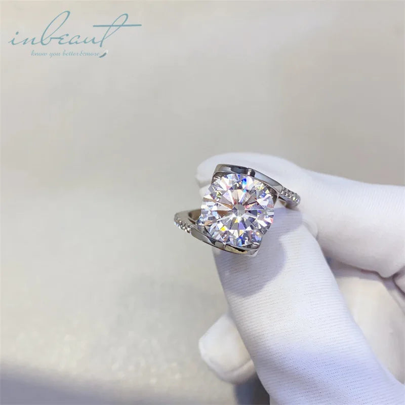Silver 925 Original 5 Carat Brilliant Cut Pass Diamond Test D Color Moissanite Angel Kiss Ring for Teen Girls Gift Fine Jewelry