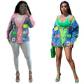 Spring Cardigan Women Denim Spliced Knitted Sweater Jacket V-Neck Embroidery Fashion Patchwork Sweaters