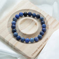 Unisex 7\" Stretch Bracelet with 8mm Natural Polish Dumortierite Semi-Precious Beads Geometric Shape for Anniversary Occasions