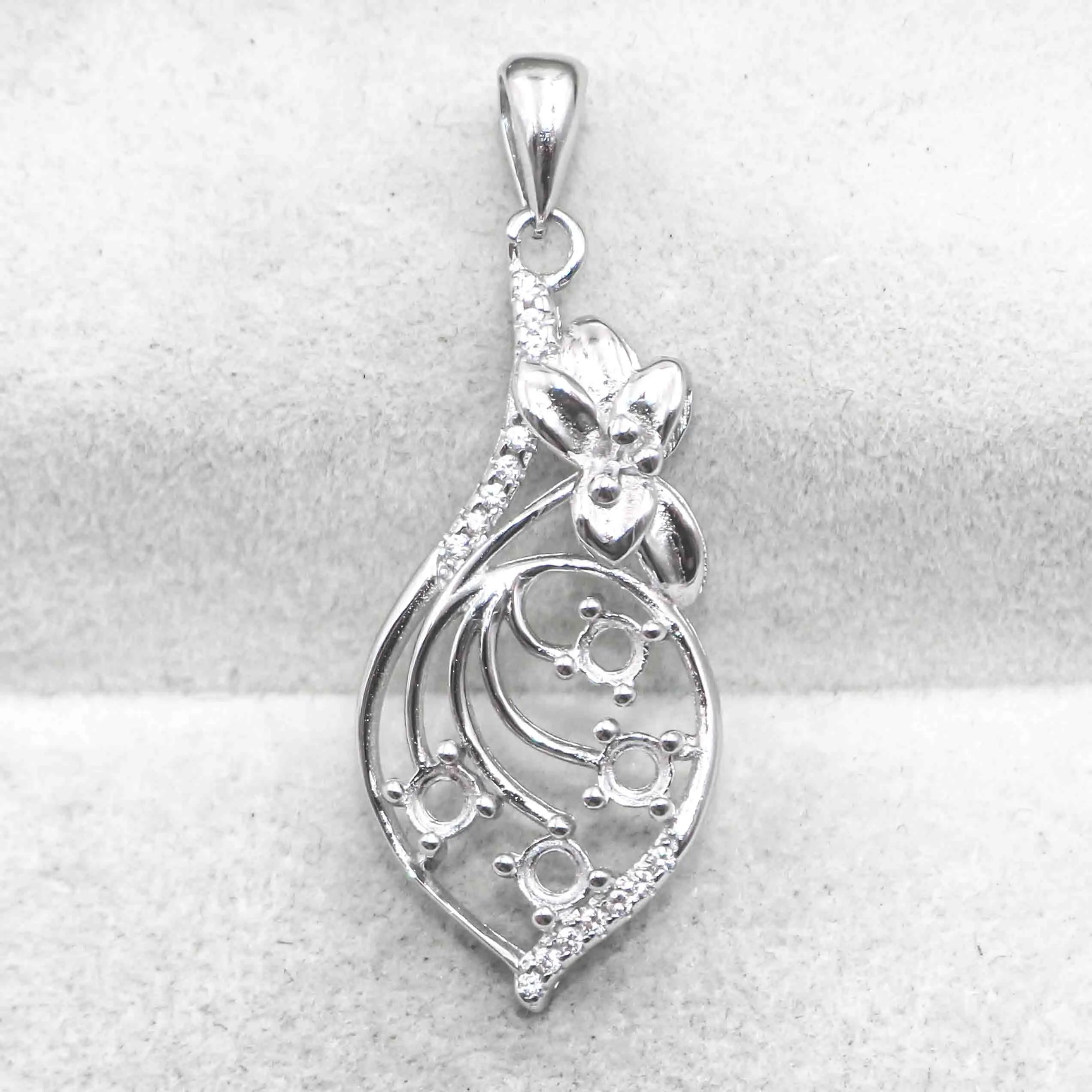 Sterling Silver 3*3mm Semi Mount Pendant Empty Frame Blank Support Setting S925 Base Holder Without Center Stone for DIY Inlay