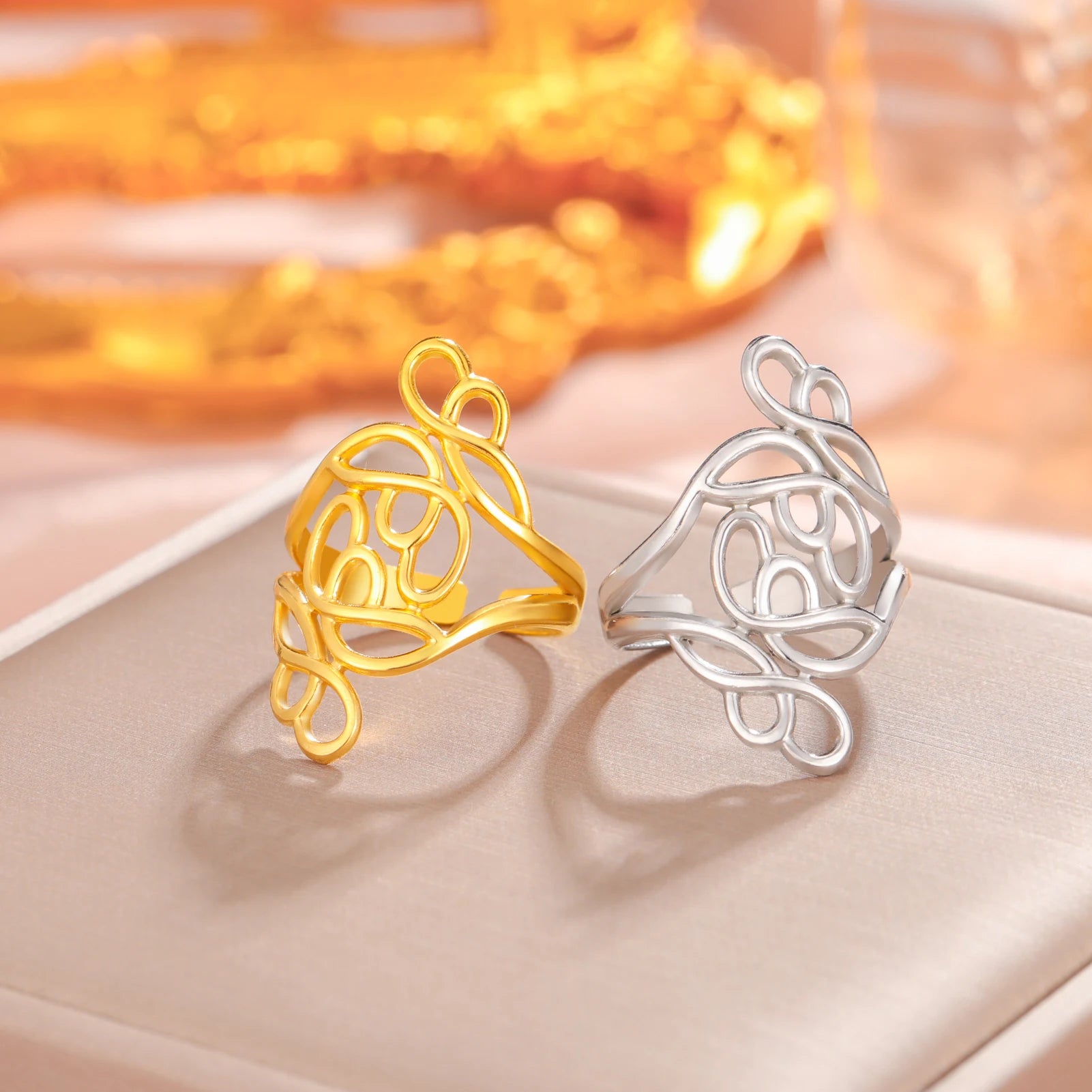 New Arrival Stainless Steel Finger Ring for Women Real 18k Gold Plated Adjustable Ring Party Jewelry Gifts for Girls