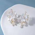 SLBRIDAL Handmade Rhinestones Crystal Pearls Flower Bridal Dangle Earring Wedding Drop Earring Women Girls Fashion Party Jewelry