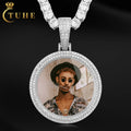 Factory Wholesale Memorial Jewelry 37mm Real Gold Plated Copper 2 Rows AAAAA CZ Diamond Iced Out Custom Photo Pendant