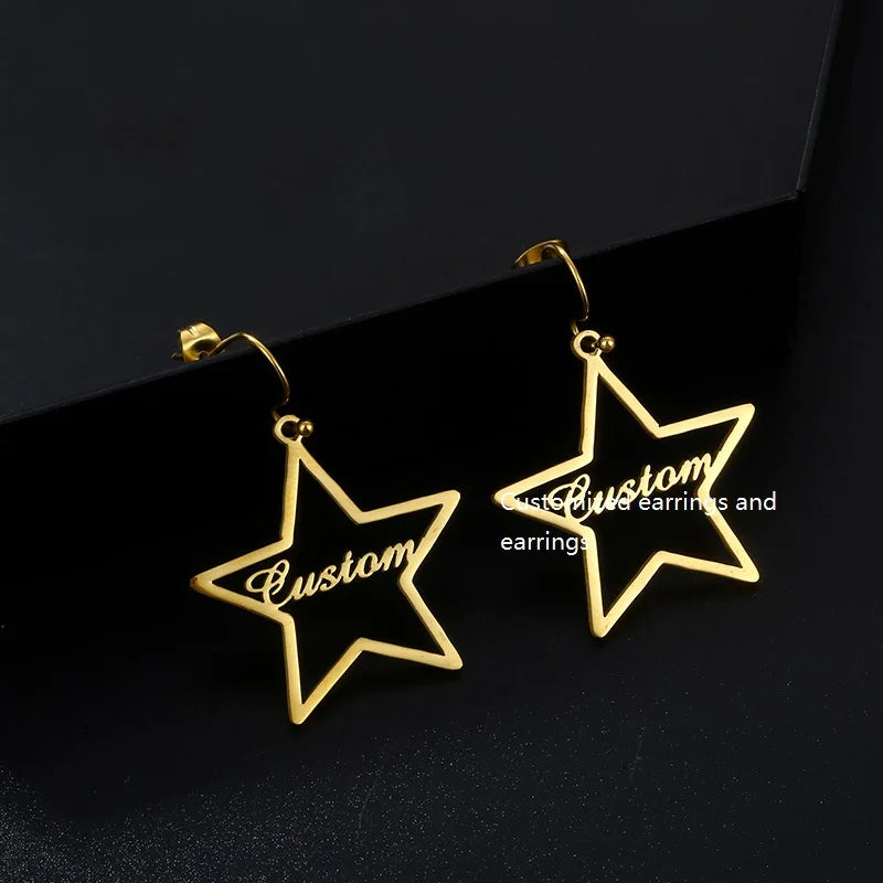 NEWNORTH Custom Name Earrings Stainless Steel Jewelry Gold Plated Waterproof Personalized Star Name Pendant Earrings for Woman
