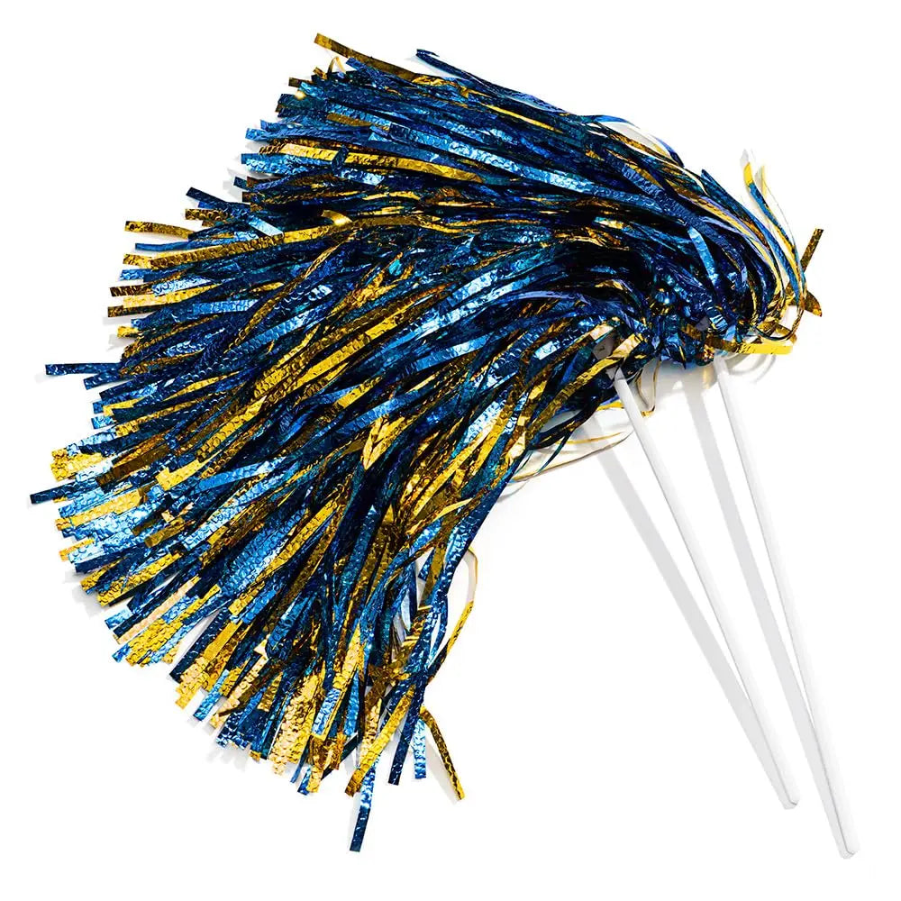 Metallic Blue Gold Foil Textured School Spirit Shakers Cheerleader PomPoms Football Party Dance Cheerleading Paper Pom Poms