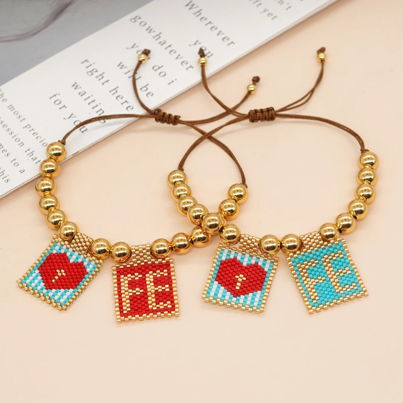 Go2boho New in Gold Copper Beads FE Red Love Heart Charm Beaded Bracelets for Women Friendship Jewelry Fashion Y2k Accessories