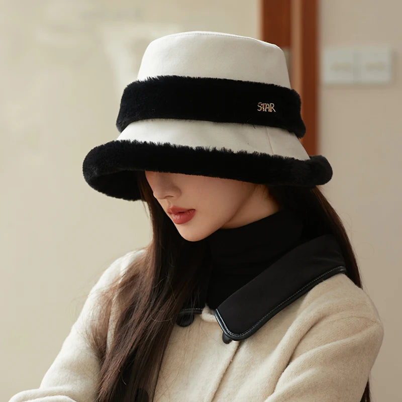Fashion Travel Warm Fur Caps Outdoor Women Thermal Bucket Hat in Winter